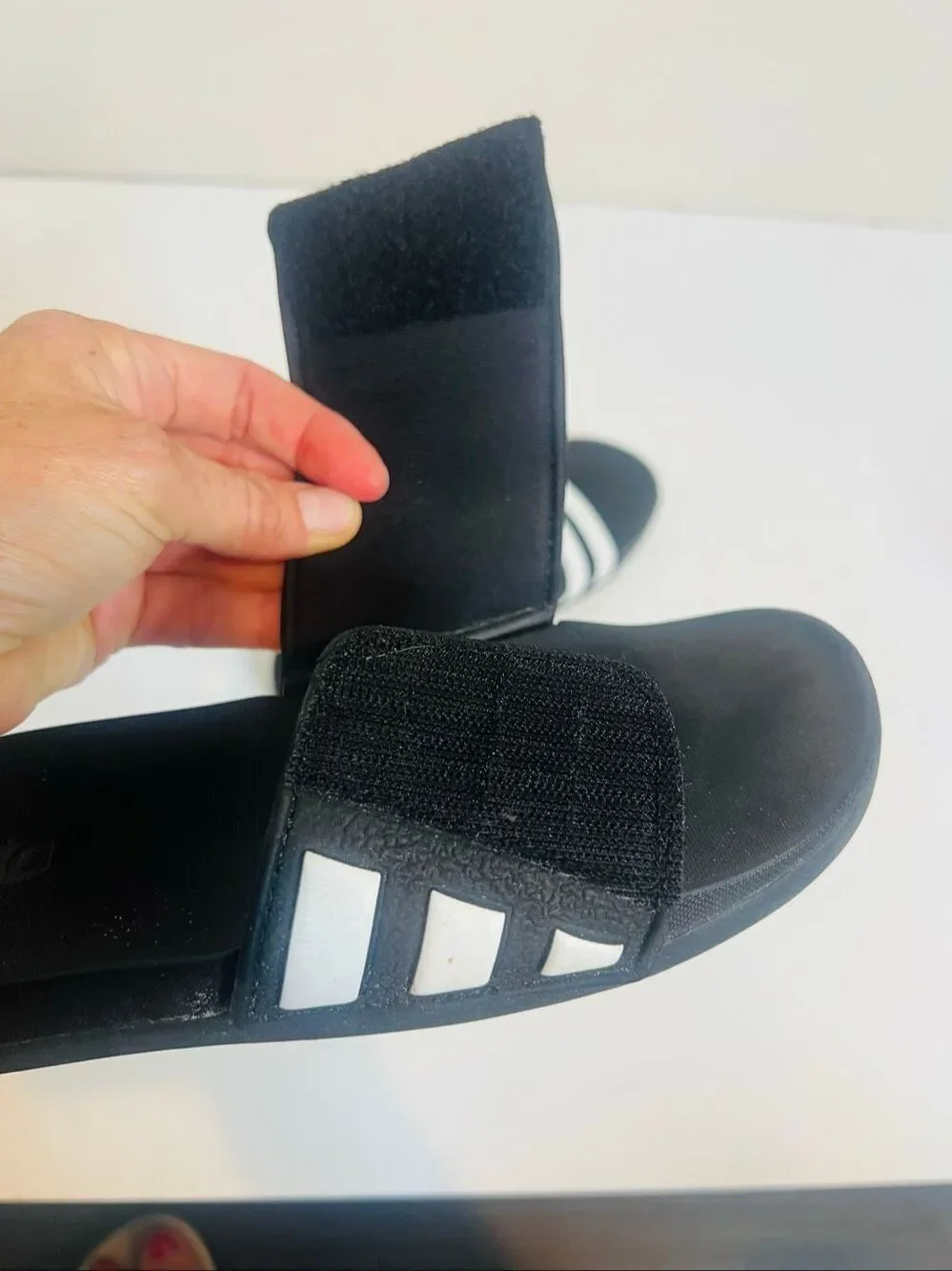 Adidas Youth Black White Stripe Slides Sandals Sz 3